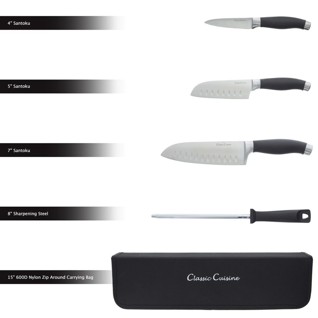 Classic Cuisine 5 Piece Professional Chef Knife Set Stainless Steel Travel Bag Image 2