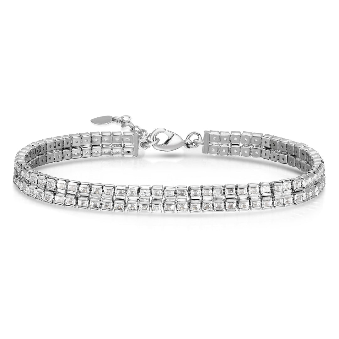 2 Row Swarovski Elements Princess Cut Tennis Bracelet Image 1