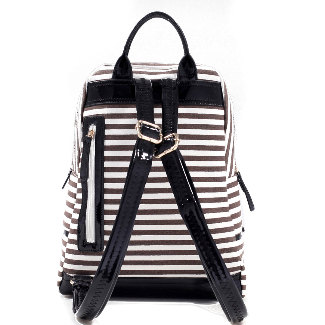 Dasein Canvas Striped Backpack w/ Adjustable Shoulder Straps Backpack w/ front Anchor Design Image 6