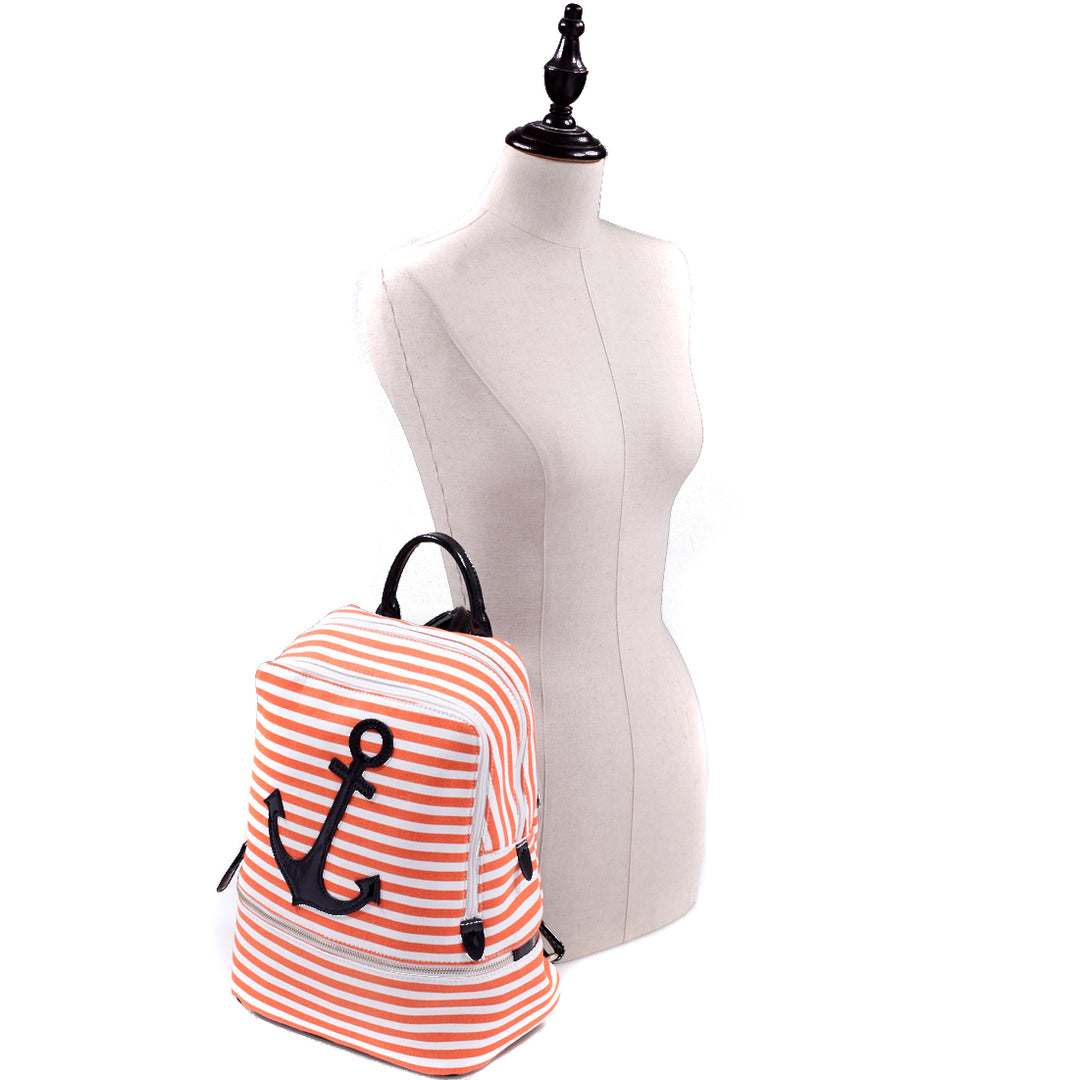 Dasein Canvas Striped Backpack w/ Adjustable Shoulder Straps Backpack w/ front Anchor Design Image 9