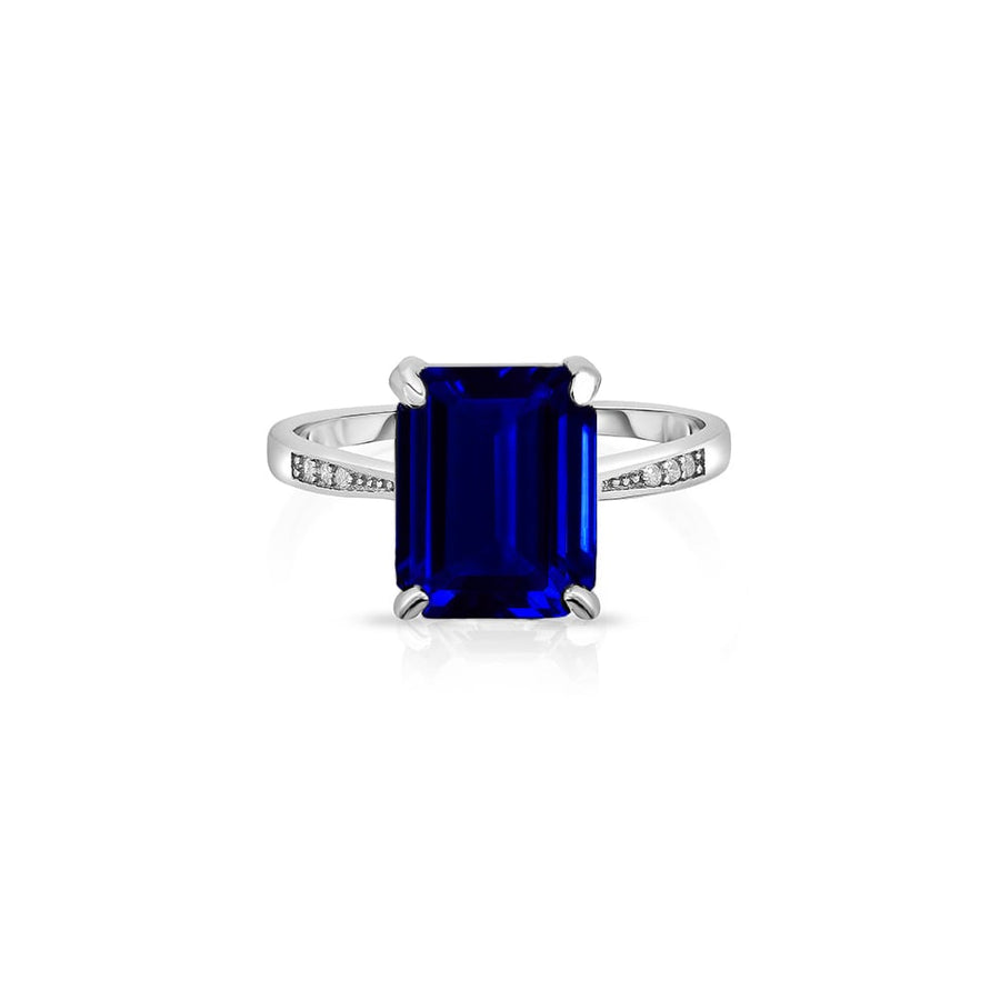 Sterling Silver Emerald Cut Sapphire Ring 4.00 CTTW Lab Created Size 6 7 8 9 Image 1