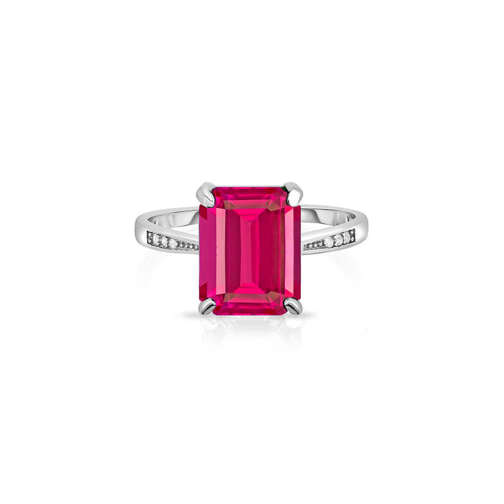 4.00 CTTW Pink Tourmaline Emerald Cut Ring in Sterling Silver Image 1