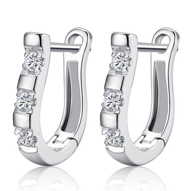 Silver Hoop Earrings with Crystal Diamonds Image 1