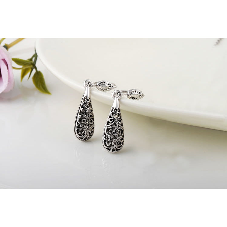 Silver Filigree Drop Earrings Image 2