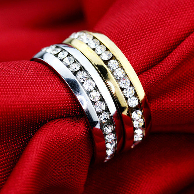 Stainless Steel Crystal Eternity Ring Band Image 1