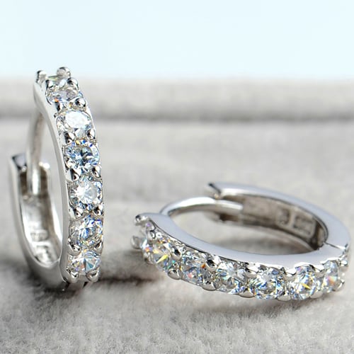 Silver Crystal Hoop Earrings Image 2