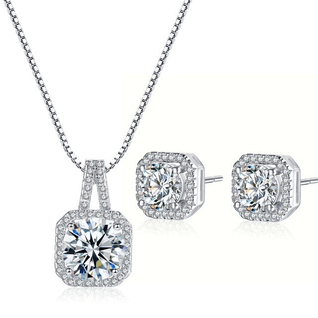 Princess Cut Diamond-Look Necklace and Earring Set Image 1