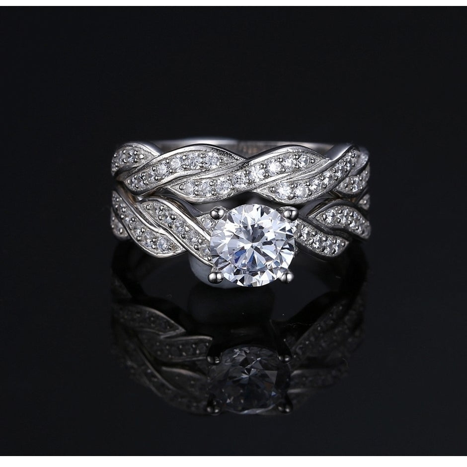 Infinity Cubic Zirconia Promise Wedding Band Engagement Ring Bridal Set Image 2