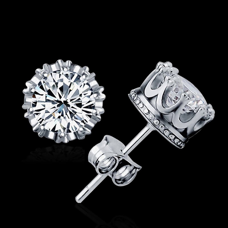 Round 2 Carat Cubic Zirconia Silver Stud Earrings Image 2