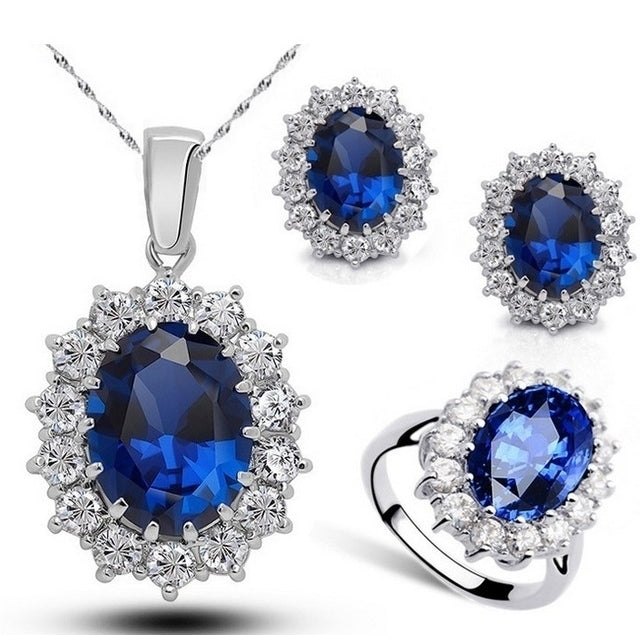 Blue Sapphire Cubic Zirconia Jewelry Set Image 1