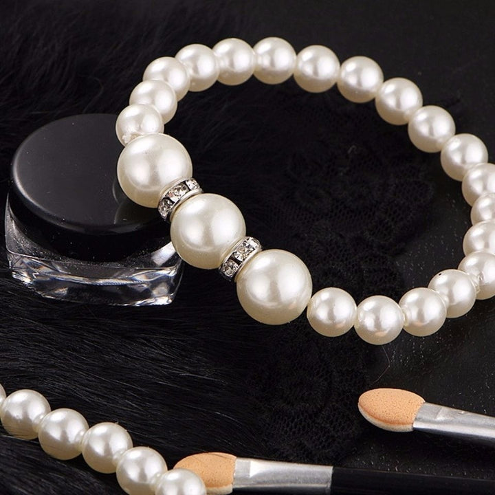 Cultured Freshwater White Pearl Necklace Bracelet and Drop Earring Jewelry Set Image 4