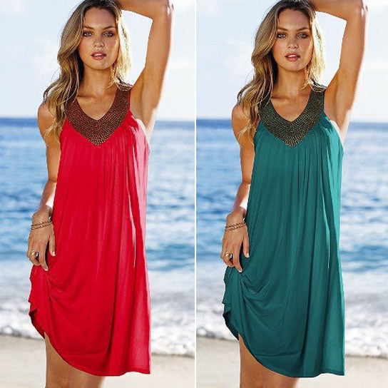 V neck beaded Beach Dress in 7 Colors Image 3