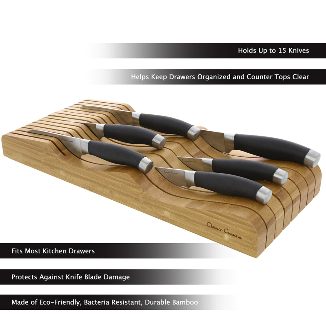 Classic Cuisine Bamboo In-Drawer Knife Block Storage Organizer Holds 15 Knives Image 4