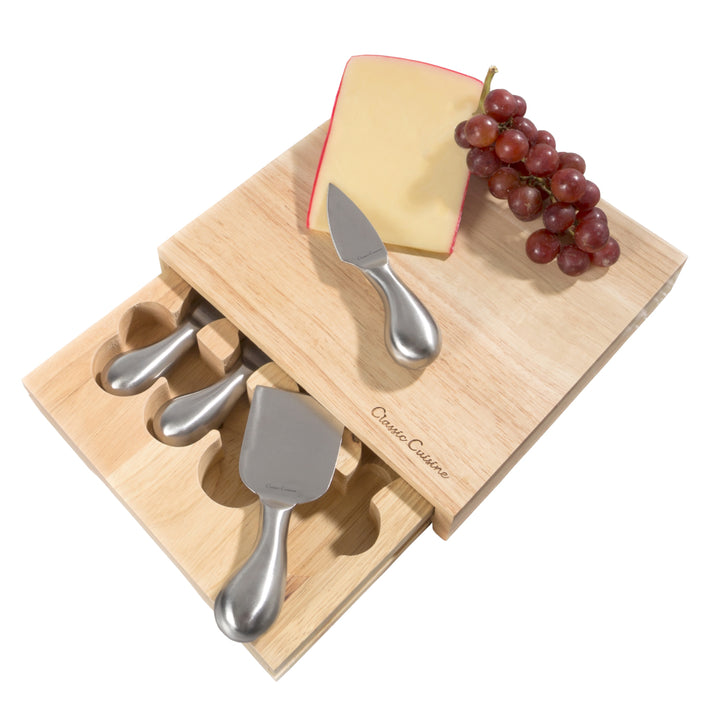 Classic Cuisine Cheese Board Set with Stainless Steel Tools and Wood Block 8.6x8.25 Image 1