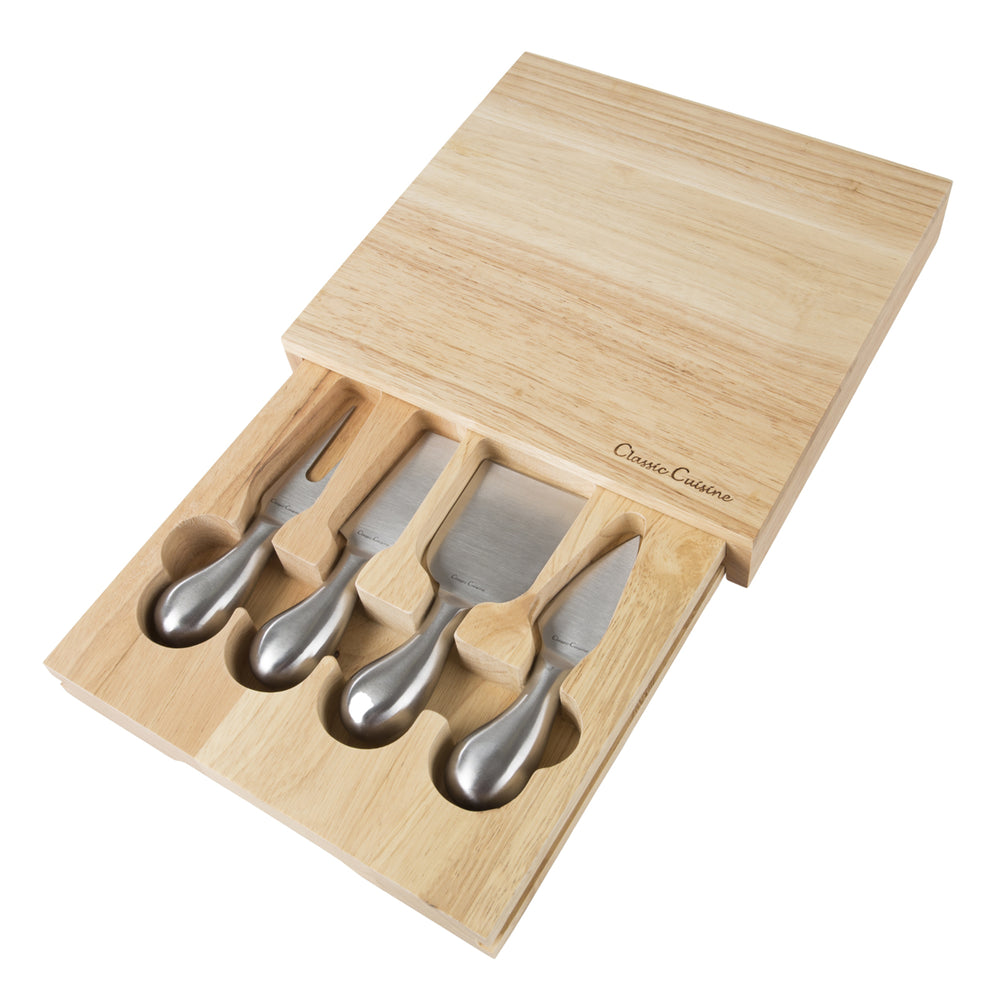 Classic Cuisine Cheese Board Set with Stainless Steel Tools and Wood Block 8.6x8.25 Image 2