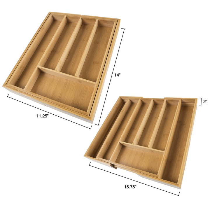 Bamboo Expandable Utensil Drawer Organizer Lavish Home Kitchen Divider 14-15.75" Image 3