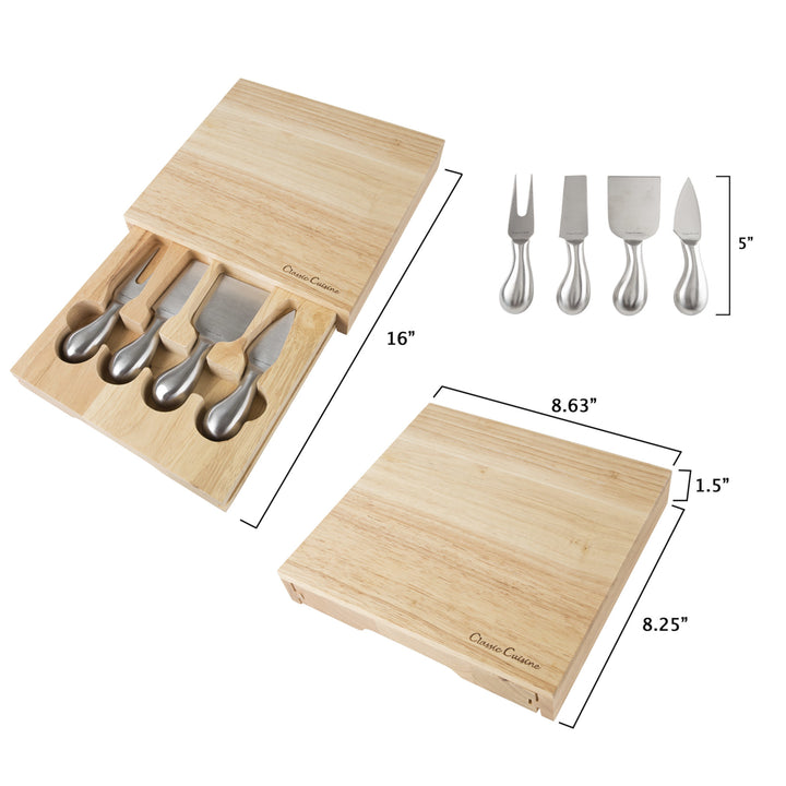 Classic Cuisine Cheese Board Set with Stainless Steel Tools and Wood Block 8.6x8.25 Image 3