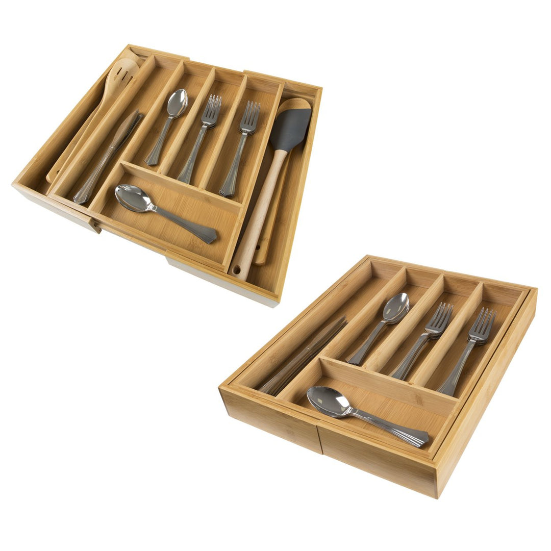 Bamboo Expandable Utensil Drawer Organizer Lavish Home Kitchen Divider 14-15.75" Image 4