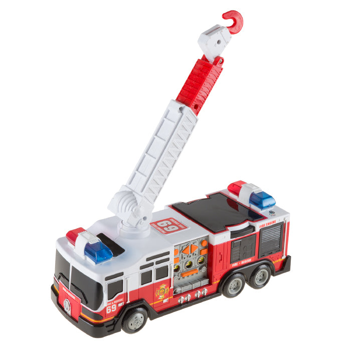 Hey! Play Toy Fire Truck Bump and Go Ladder Lights Siren Battery Powered 11" Image 1