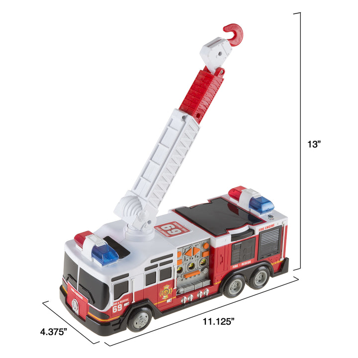 Hey! Play Toy Fire Truck Bump and Go Ladder Lights Siren Battery Powered 11" Image 2