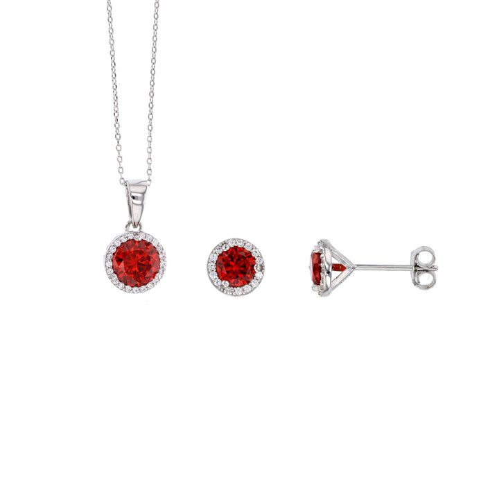 Sterling Silver Ruby Round CZ Earring and Pendant Set Image 2