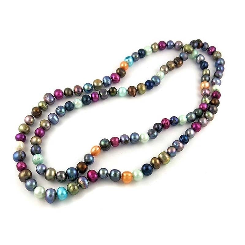 36" Multi Color Genuine Freshwater Pearl Endless Necklace Cultured Jewelry Image 1