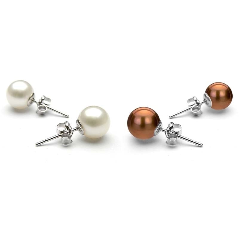 Set of 2 8mm Pearl Stud Earrings 18k White Gold Plated Brass Classic Jewelry Image 1