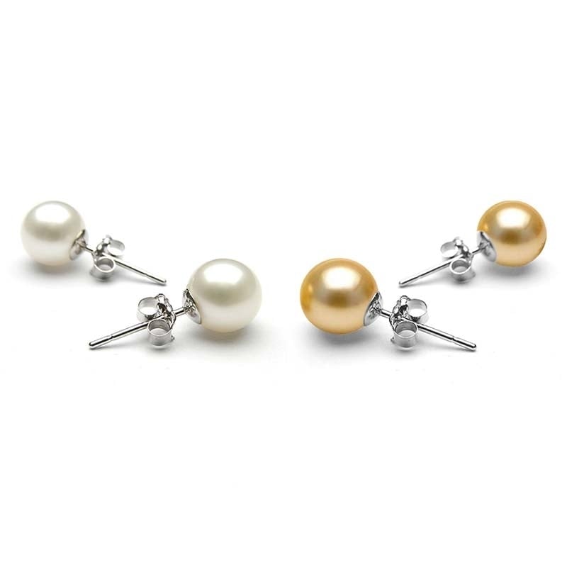 Set of 2 8mm Pearl Stud Earrings 18k White Gold Plated Brass Classic Jewelry Image 1