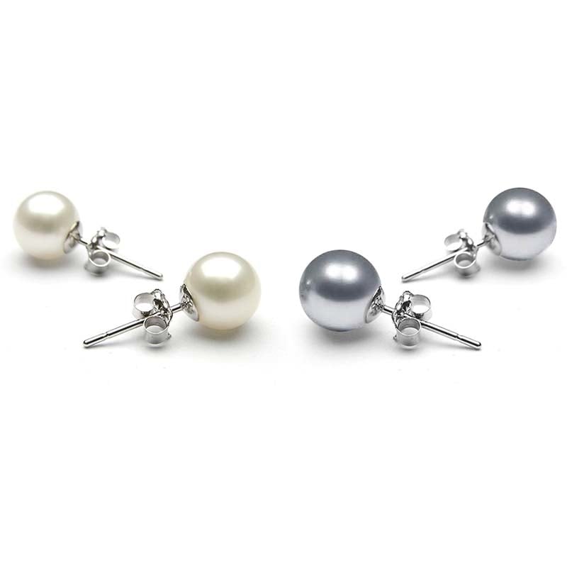 Set of 2 8mm Pearl Stud Earrings 18k White Gold Plated Brass Classic Jewelry Image 1