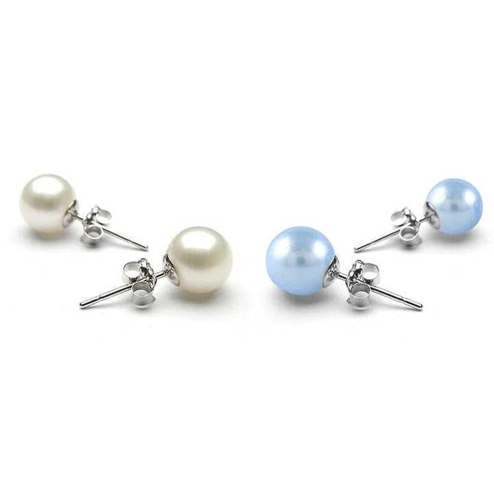 Set of 2 8mm Pearl Stud Earrings 18k White Gold Plated Brass Classic Jewelry Image 1