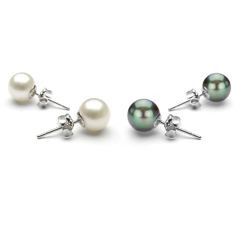 Set of 2 8mm Pearl Stud Earrings 18k White Gold Plated Brass Classic Jewelry Image 1