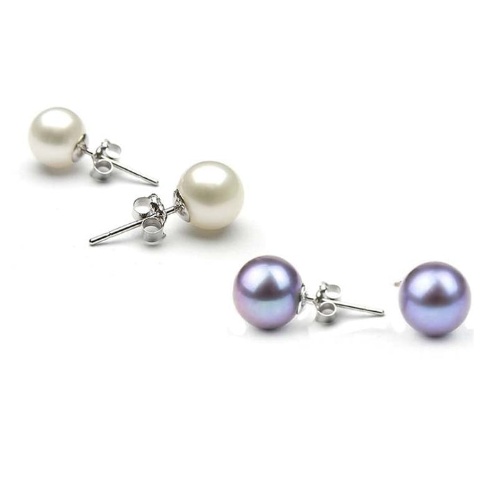 Set of 2 8mm Pearl Stud Earrings 18k White Gold Plated Brass Classic Jewelry Image 1