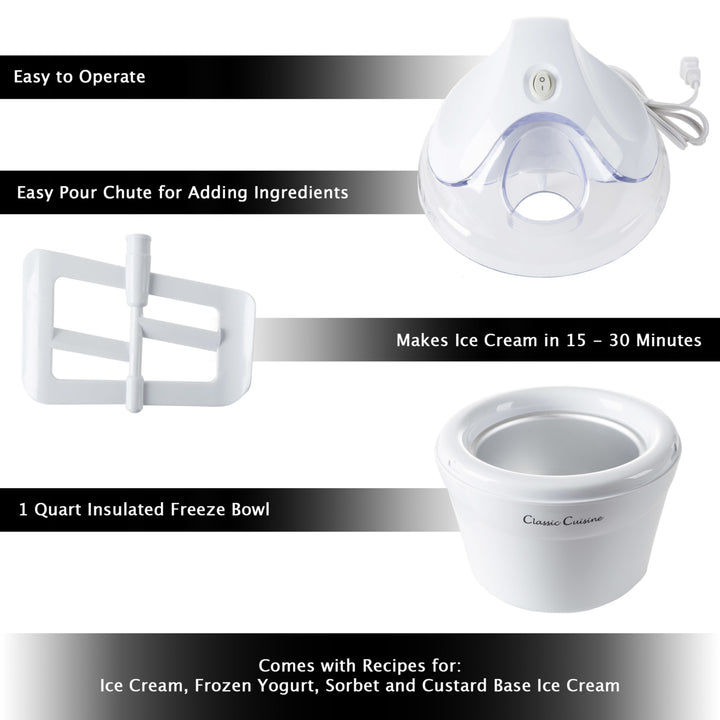 Ice Cream or Sorbet Maker 1 Quart Machine Includes Recipes Compact Design Image 4