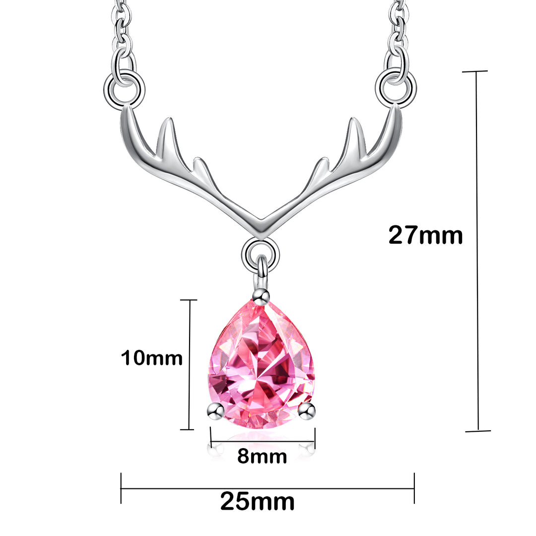 925 Sterling Silver Pear Shape CZ Diamond Antlers Pendant Necklace,18" Image 2