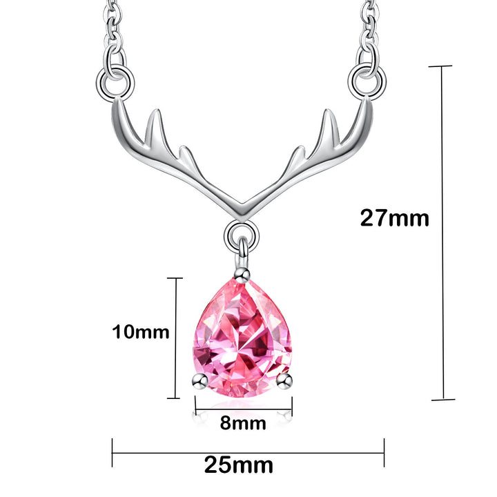 925 Sterling Silver Pear Shape CZ Diamond Antlers Pendant Necklace,18" Image 1