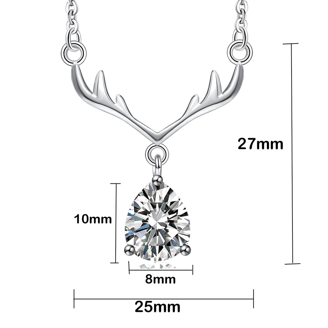 925 Sterling Silver Pear Shape CZ Diamond Antlers Pendant Necklace,18" Image 3