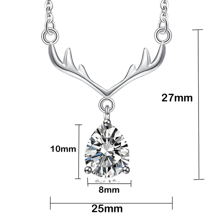 925 Sterling Silver Pear Shape CZ Diamond Antlers Pendant Necklace,18" Image 1