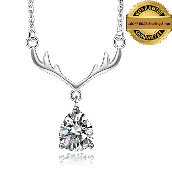 925 Sterling Silver Pear Shape CZ Diamond Antlers Pendant Necklace,18" Image 6