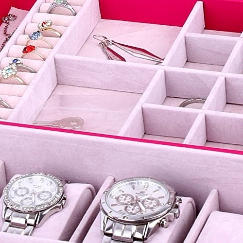 Arolly Two-layer Leather Jewelry Box Watch Organizer Display Storage Case With Lock Image 4