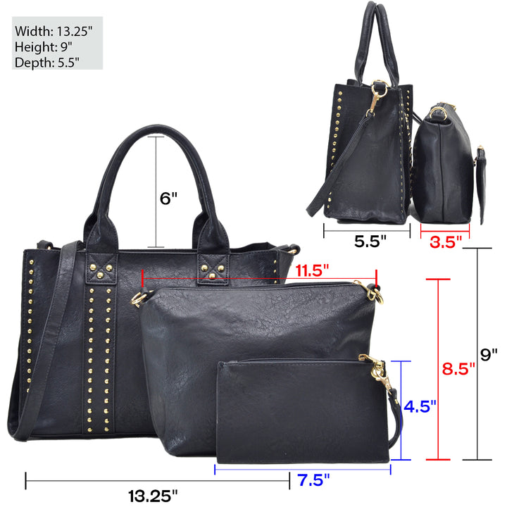 Dasein Studded Tote with Detachable Organizer Bag/Pouch and Matching Wristlet Image 9
