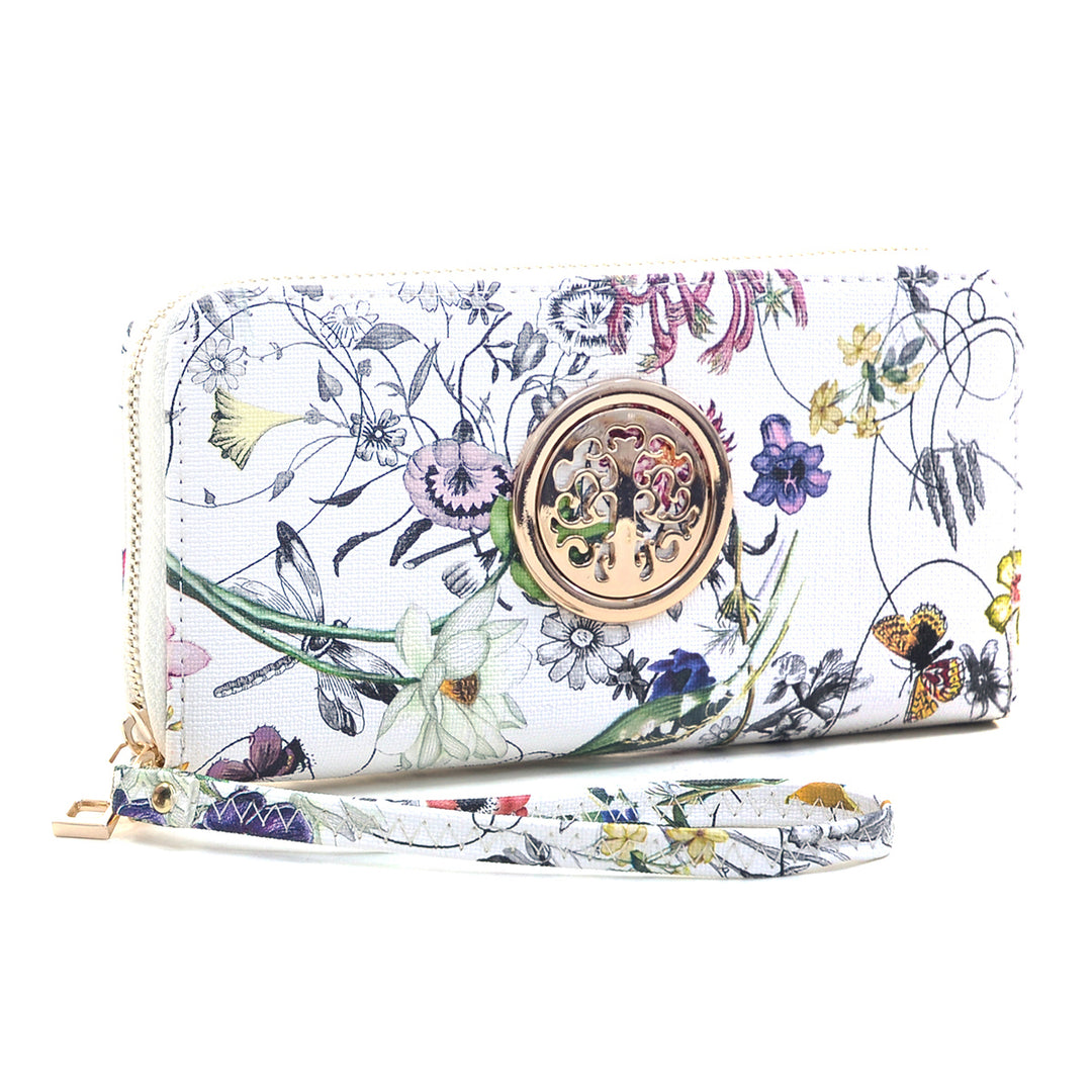 Dasein Womens Fashion Floral Zip Around Emblem Wallet Image 2