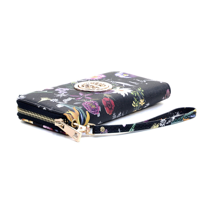 Dasein Womens Fashion Floral Zip Around Emblem Wallet Image 4