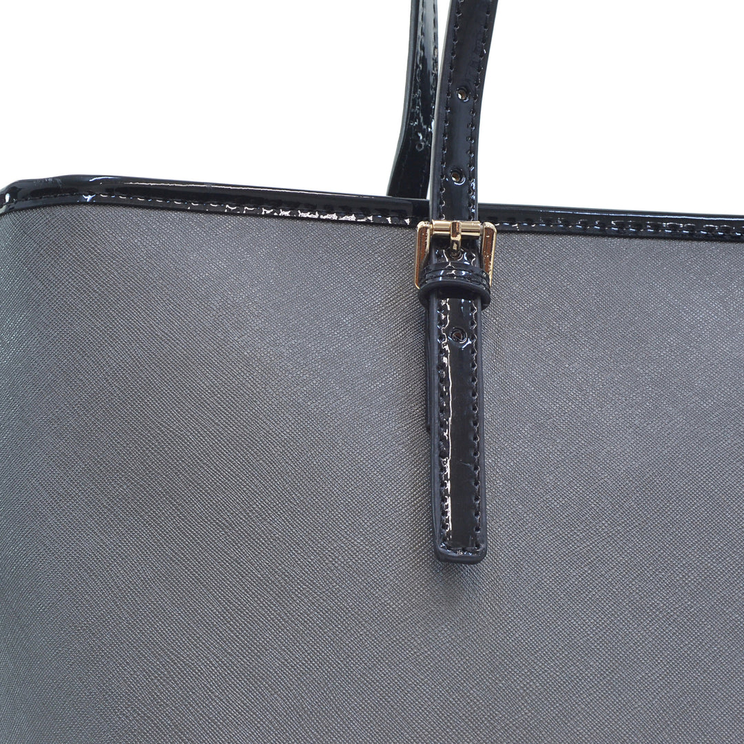Dasein Saffiano Leather Patent Trim Tote Bag/Handbag Image 7