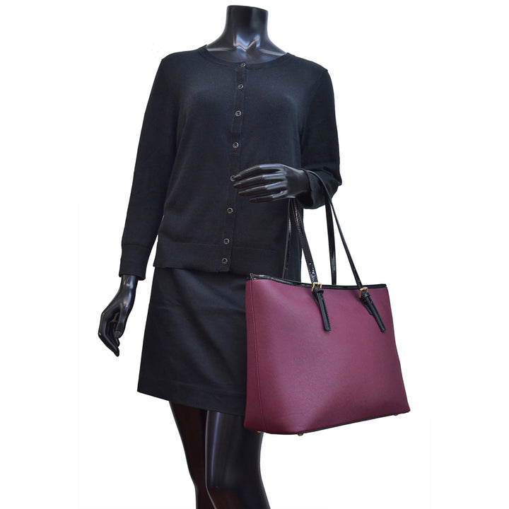 Dasein Saffiano Leather Patent Trim Tote Bag/Handbag Image 11