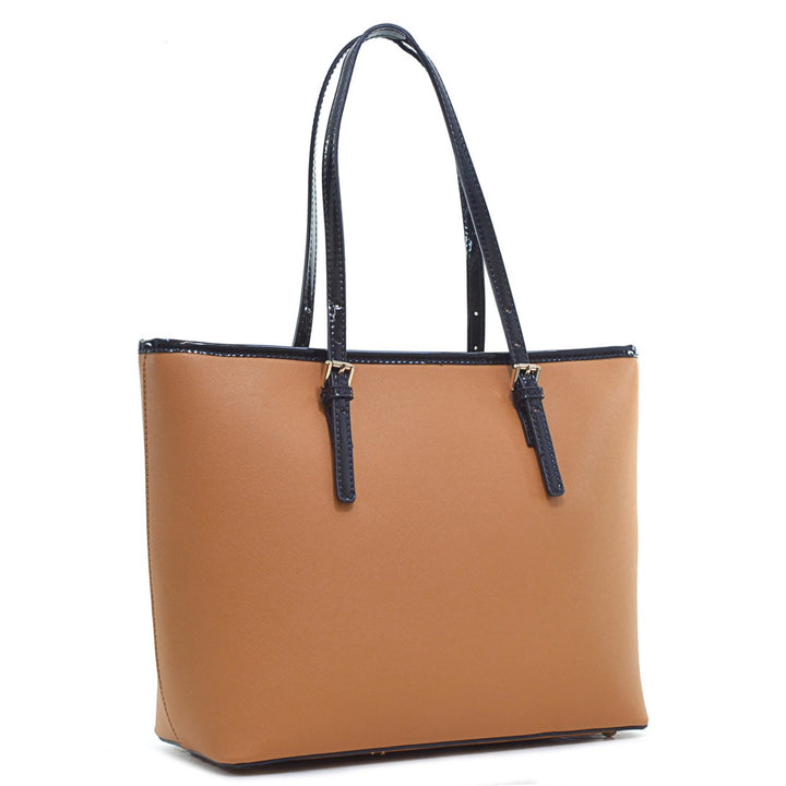 Dasein Saffiano Leather Patent Trim Tote Bag/Handbag Image 4