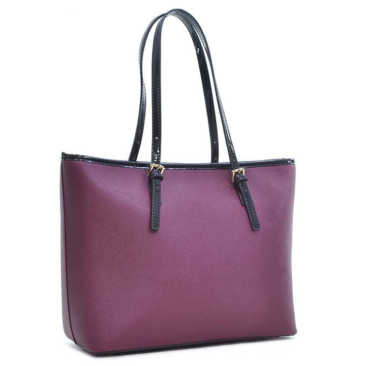 Dasein Saffiano Leather Patent Trim Tote Bag/Handbag Image 4