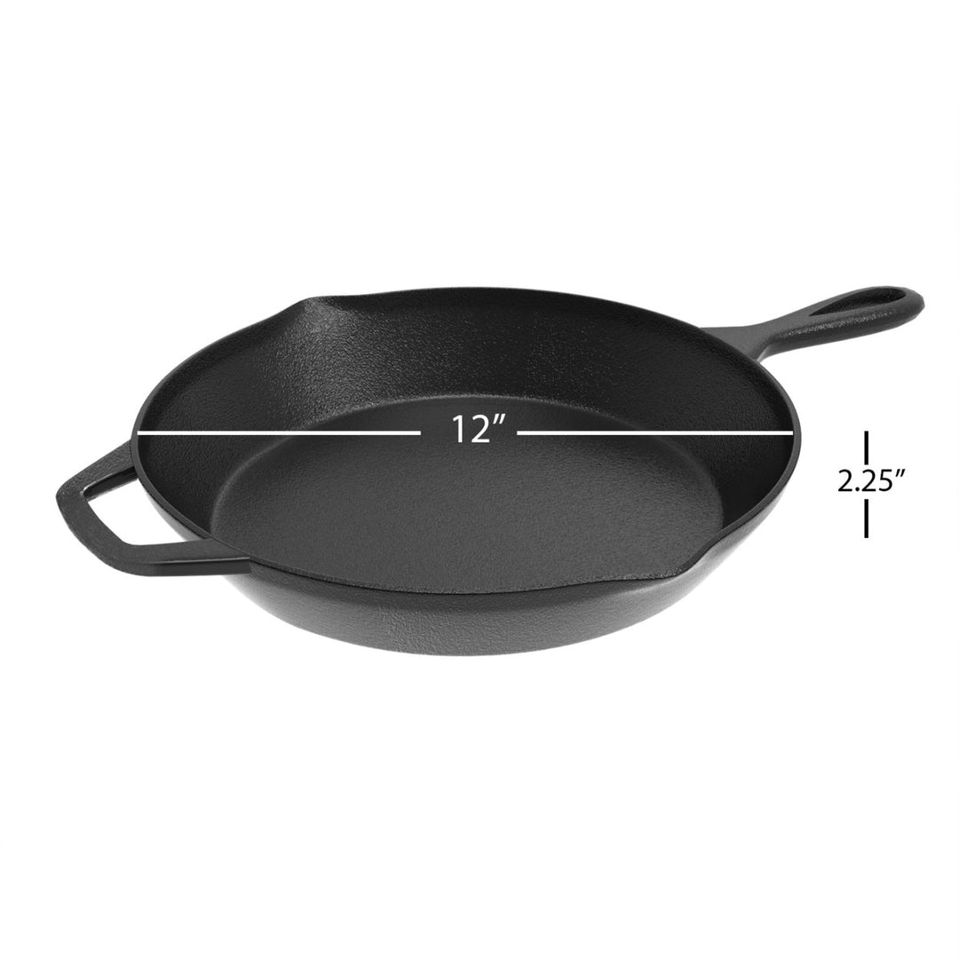 Classic Cuisine 12 Inch Cast Iron Skillet Pre-Seasoned Cooking Pan Heavy Duty Image 3