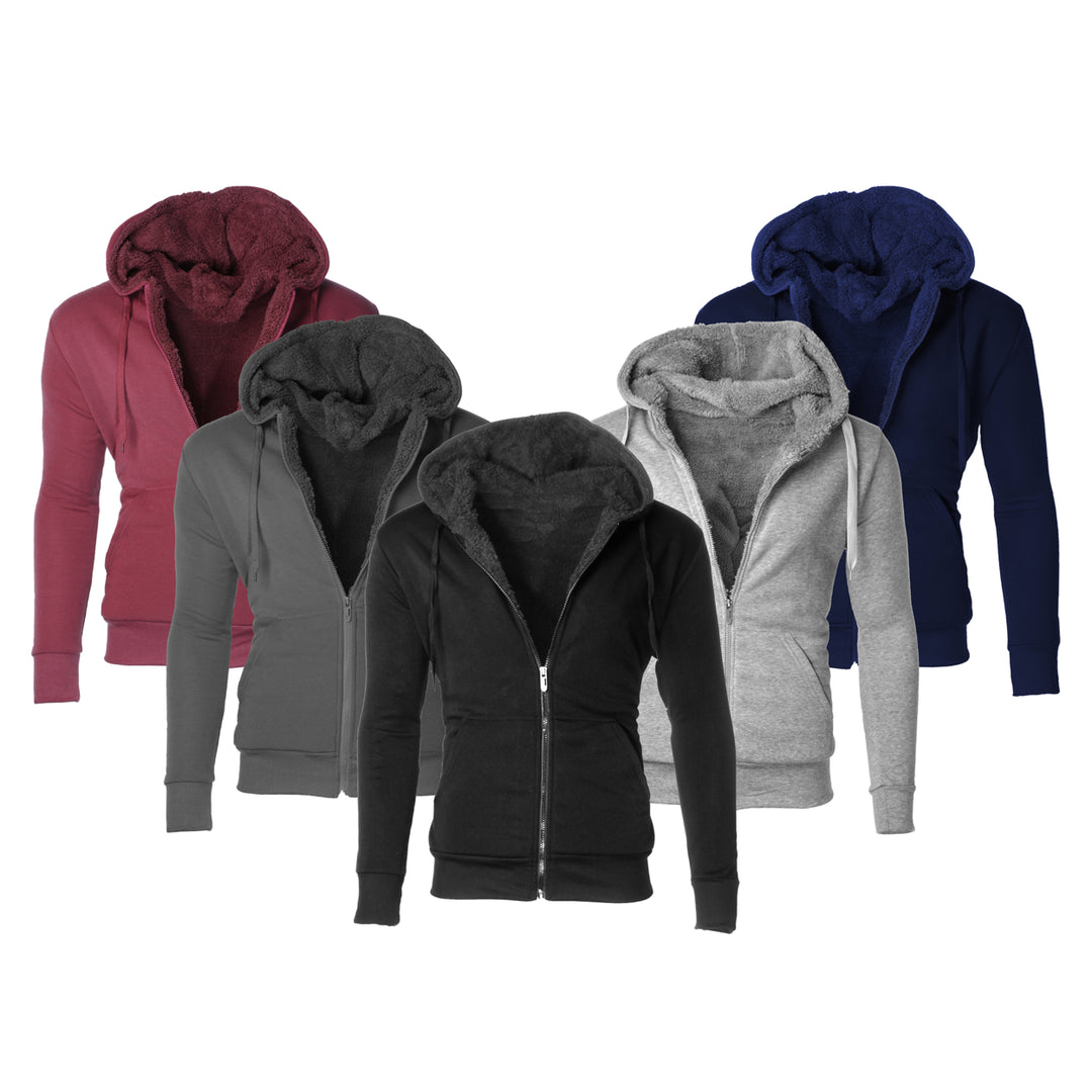 Mens Heavyweight Sherpa-Lined Fleece Hoodie Full Zip Dual Drawstrings Warm 60% Cotton Image 1