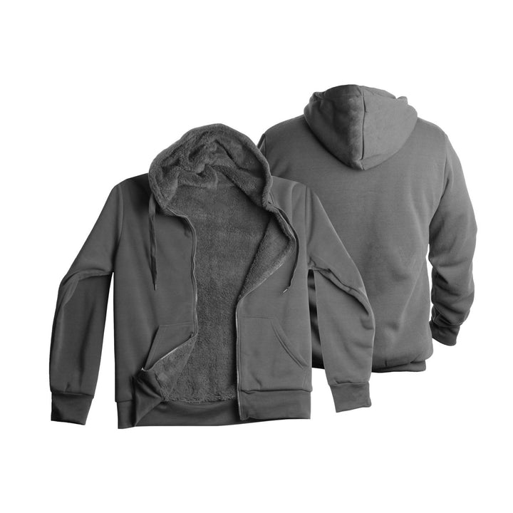 Mens Heavyweight Sherpa-Lined Fleece Hoodie Full Zip Dual Drawstrings Warm 60% Cotton Image 3