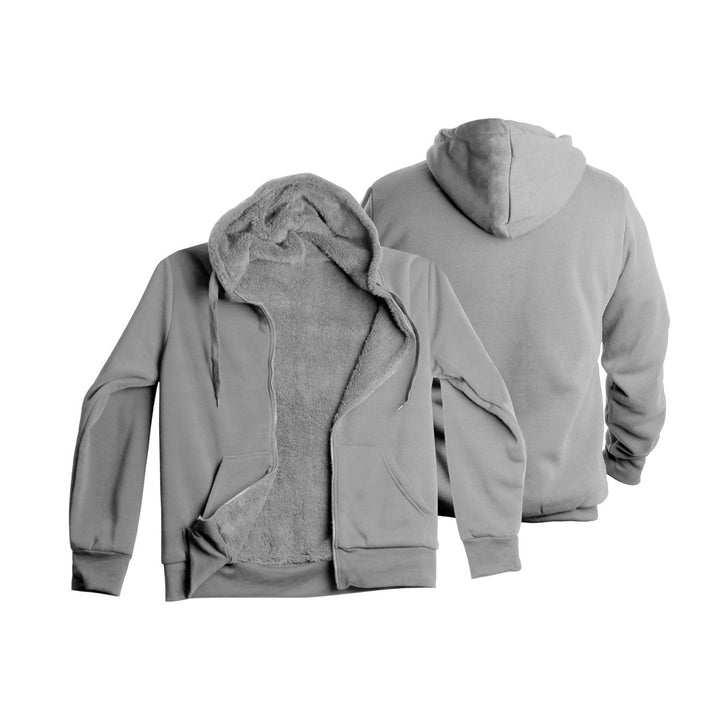 Mens Heavyweight Sherpa-Lined Fleece Hoodie Full Zip Dual Drawstrings Warm 60% Cotton Image 4